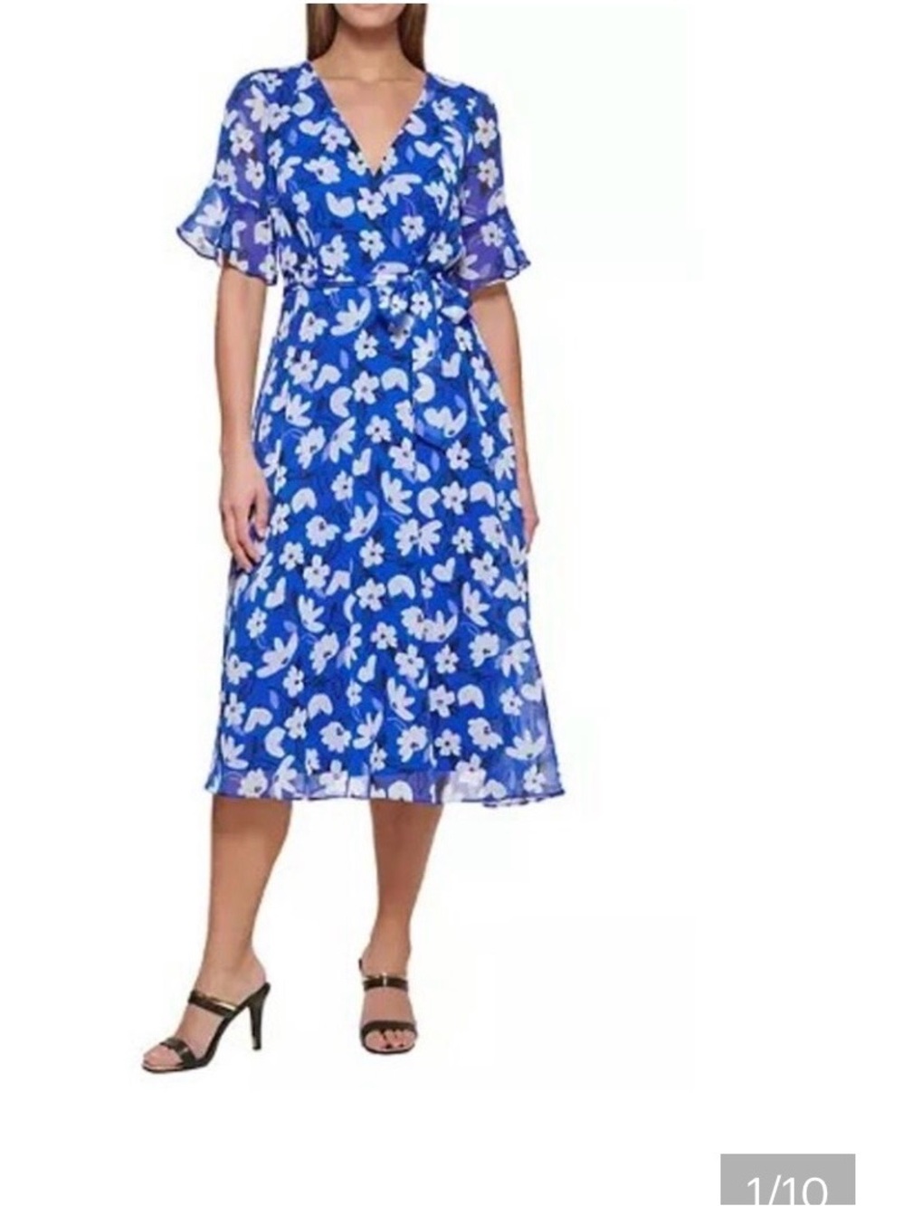 Blue Floral Wrap Midi Dress - DKNY